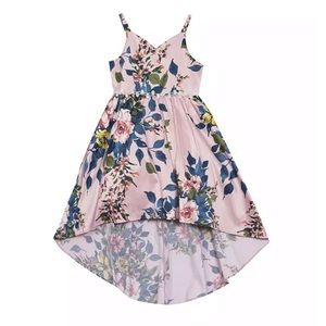 Girls Pink Floral Satin Special Occassion Dress